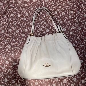 Coach C1454 Maya Chalk Cream Pebble Leather Tote Handbag Gold Trio Pockets H087